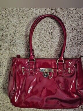Anne Klein Red Patent Faux-leather Tote Bag Glossy Vinish with Gold Hardware